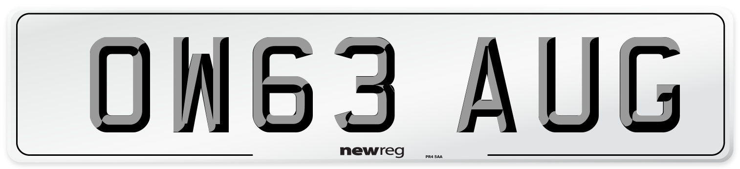 OW63 AUG Number Plate from New Reg